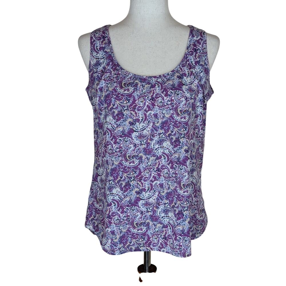 Eddie Bauer Sleeveless Tank Top Purple Paisley Cotton Light Weight Medium
